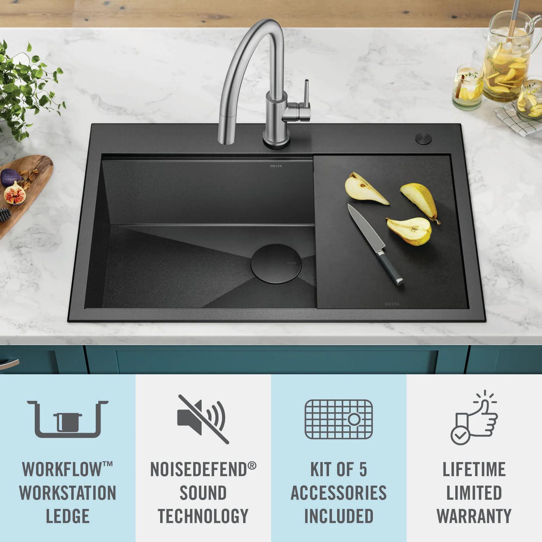 33&rdquo; Drop-In Top Mount&nbsp;16 Gauge Workstation Kitchen Sink Single Bowl&nbsp;with WorkFlow&trade; Ledge and Accessories